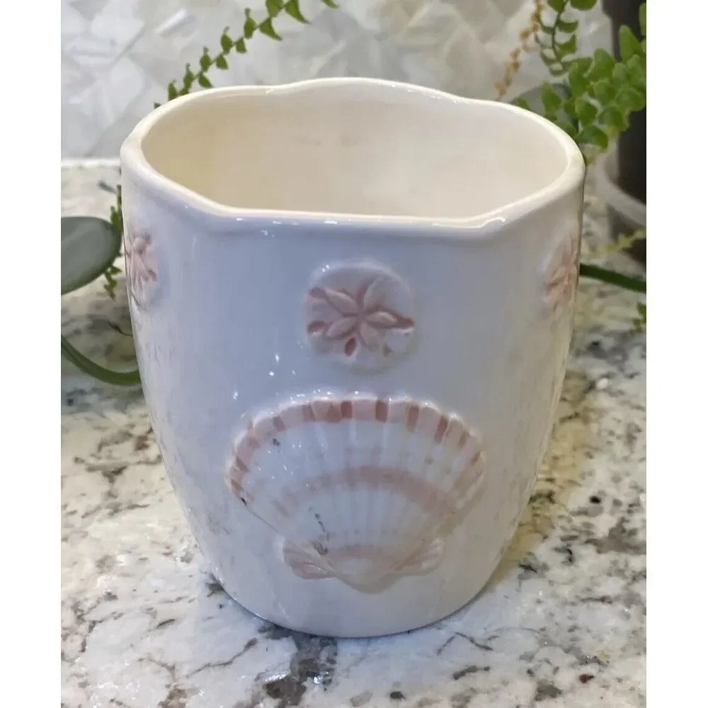 Vintage Otagiri Ceramic Bathroom Toothbrush Holder Soap Dish Tumbler Beach Shell